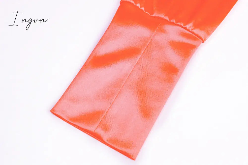 Ingvn - Women Silky Satin 2 Two Piece Set Lace Up Long Sleeve Crop Top Skirt Autumn Winter Clothes Fashion Sexy Outfits