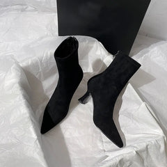 Pointed Toe Women Sock Short Boots Fashion Side Zipper  Ankle Booties Thick High Heel Autumn Winter Ladies Shoes Botas Femininas