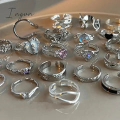 Simple Vintage Zircon Heart Rings For Women Ring Korean Fashion Cold Wind Index Finger Ring Metal Wedding Couple Party Jewelry