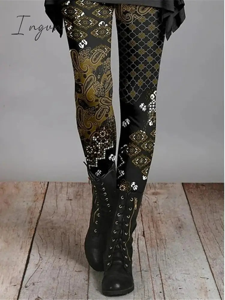 Ingvn - Women's Chinos Tights Pants Trousers Leggings Cotton Blend Suit 3 Suit 5 suit 1 High Waist Ethnic Style Vintage Halloween Daily Wear Going out Print Micro-elastic Full Length Breathability Paisley S