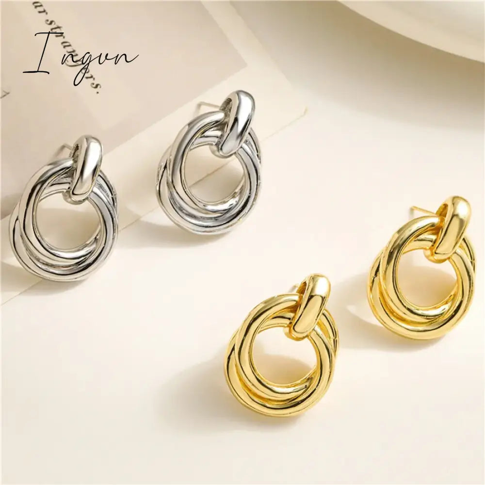 New Trendy Vintage Golden Silver Plated Wrapped Earrings for Women Niche Design Elegant Party Jewelry Girlfriend Gifts