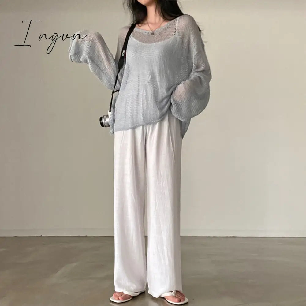 Ingvn - Lazy Style Full Sleeves Jumpers Tops Hollow Out Sexy Women Fashion Casual Streetwear Chic Femme Sweaters Pullovers
