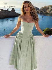 Ingvn - Elegant A- Line Midi Dress Women Spaghetti Strap Sleeveless Backless Slipdress Fashion Temperament Loose Sexy Dress