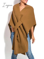 Ingvn - Women Coats Autumn Winter Loungewear Three Quarter Batwing Sleeve Fashion Shawls V-Neck Pullover Streetwear Cloak
