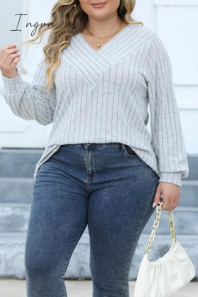 Ingvn - Casual Solid Patchwork V Neck Plus Size Tops
