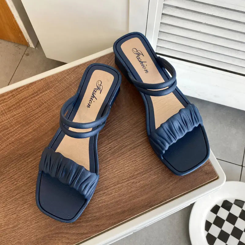 Woman Slippers With Heel Summer Open Toe Slides Outside Shoes For Women Wedge Job Sandals Stylish Waterproof Luxury B