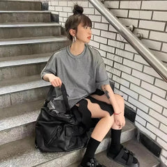 Ingvn  Black Vintage Womens Shoulder Bag Plain Luxury Motorcycle Messenger Bag Designer Large Capacity Multi-functional Backpacks
