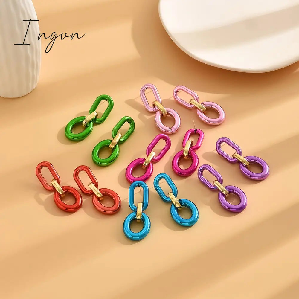 Ingvn - Acrylic Link Drop Earrings Trendy Resin Geometric Chain Pendant Earrings New 2023 Hanging Choker Earrings Fashion Women Jewelry