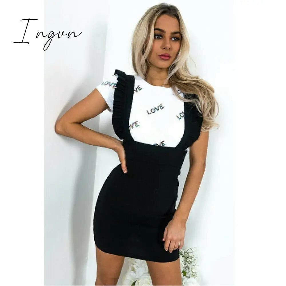 Ingvn - Fashion Women Dress Check Dog Tooth Frill Ruffle Pinafore High Waist Bodycon Party Mini Dress Holiday Casual Slim Dress vestidos