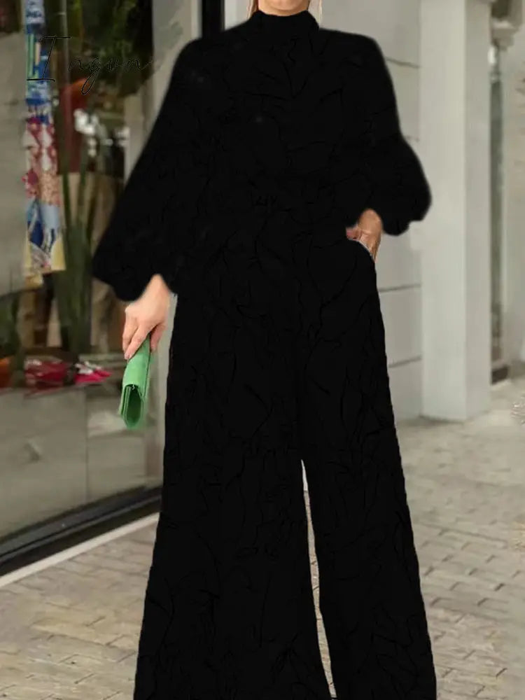Ingvn - Summer European and American Women's Dress Elegant Waist Tie up Long Sleeve Hanging Neck Pants Print Jumpsuits