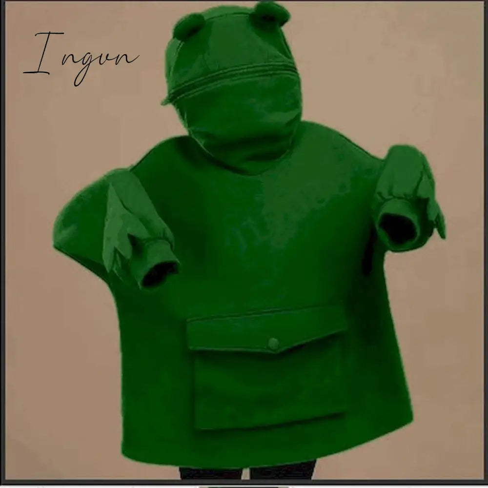 Ingvn - Women Autumn Thick Loose Sweatshirt Harajuku Letters Printed Lovely Frog Casual Hooded Hoodies Pullover Female Thicken Coat New
