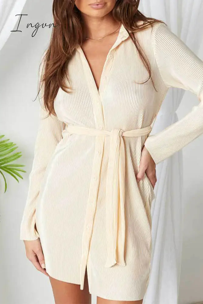 Ingvn - Sexy Solid Buttons Turndown Collar Shirt Dress Dresses
