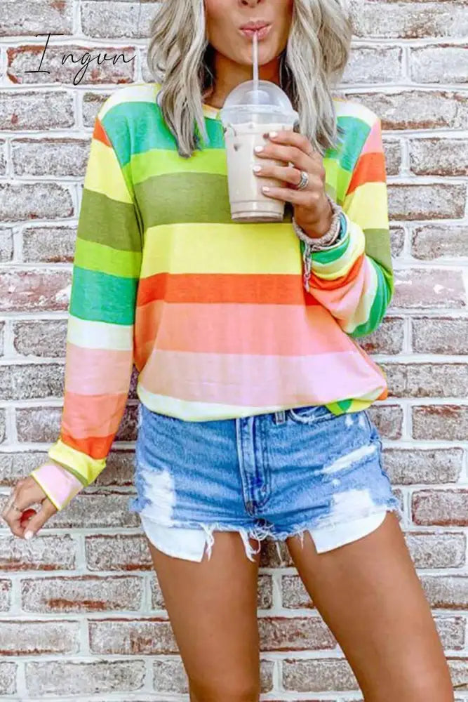 Ingvn -  Rainbow Striped Multicolor Thin Tops(5 Colors)