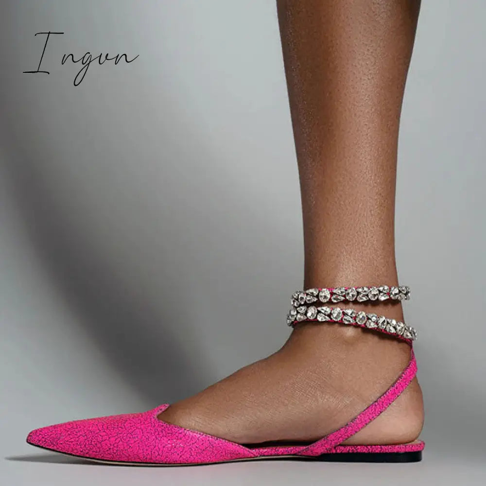 Ingvn - Patent Leather Pointed Toe Adjustable Ankle Strap Flats