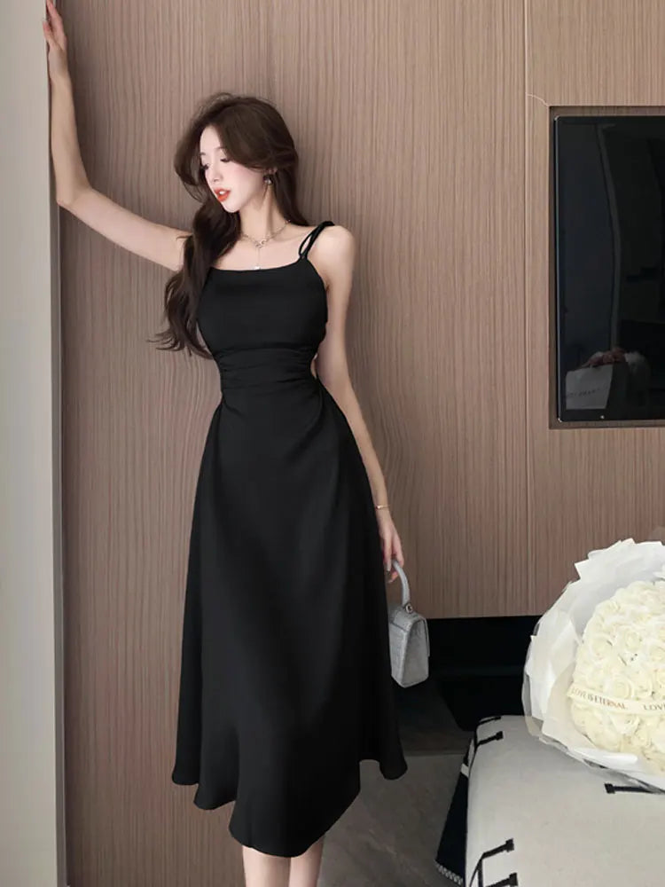 Elegant Party Women Dress Vintage Backless Bandage White Dress Robe Female Sundress Retro Strap Evening Black Dress Vestido New
