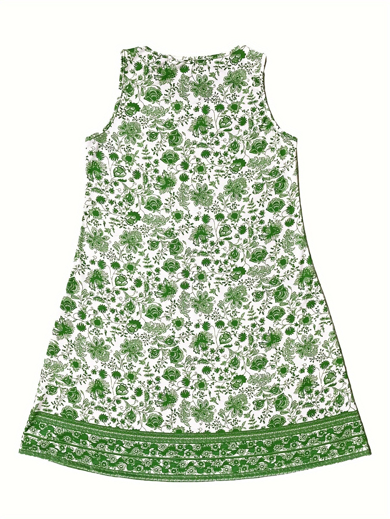 Vibrant Floral Print Crew Neck Tank Dress - Loose Fit, Sleeveless, Casual, Comfortable, Spring & Summer Essential - Women's Clothing for Warmer Weather