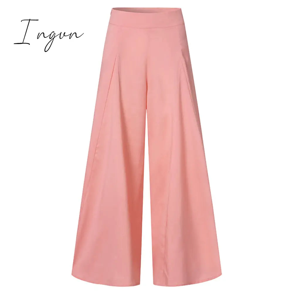 Ingvn - Women Elegant High Waist Wide Leg Pants Spring Vintage Flare Trousers Casual Solid Zipper Pantalon Female Palazzo