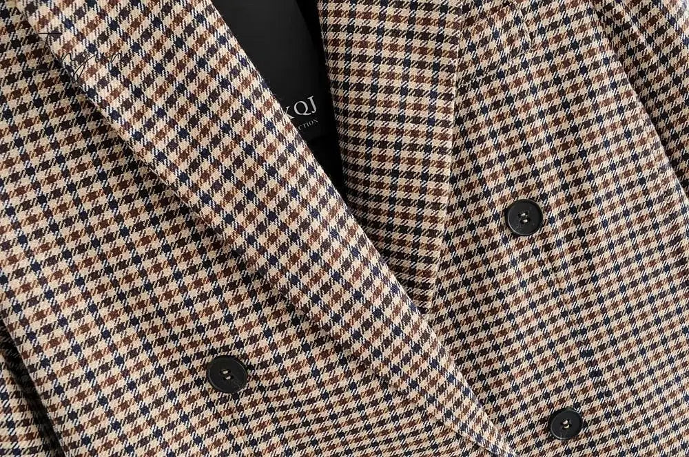 Ingvn - Fashion Autumn Women Plaid Blazers and Jackets Work Office Lady Suit Slim Double Breasted Business Female Blazer Coat Talever