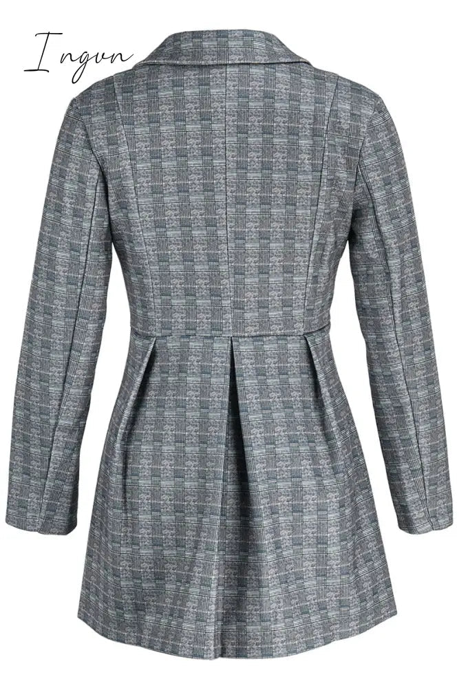 Ingvn - Fashion Street Plaid Buckle Turn-back Collar Outerwear(3 Colors)