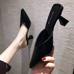 Ingvn  Summer  Black Slides Mules Women's Slippers and Ladies Sandals High Up To 5cm Heel Shoes Job Leather on Promotion Footwear F