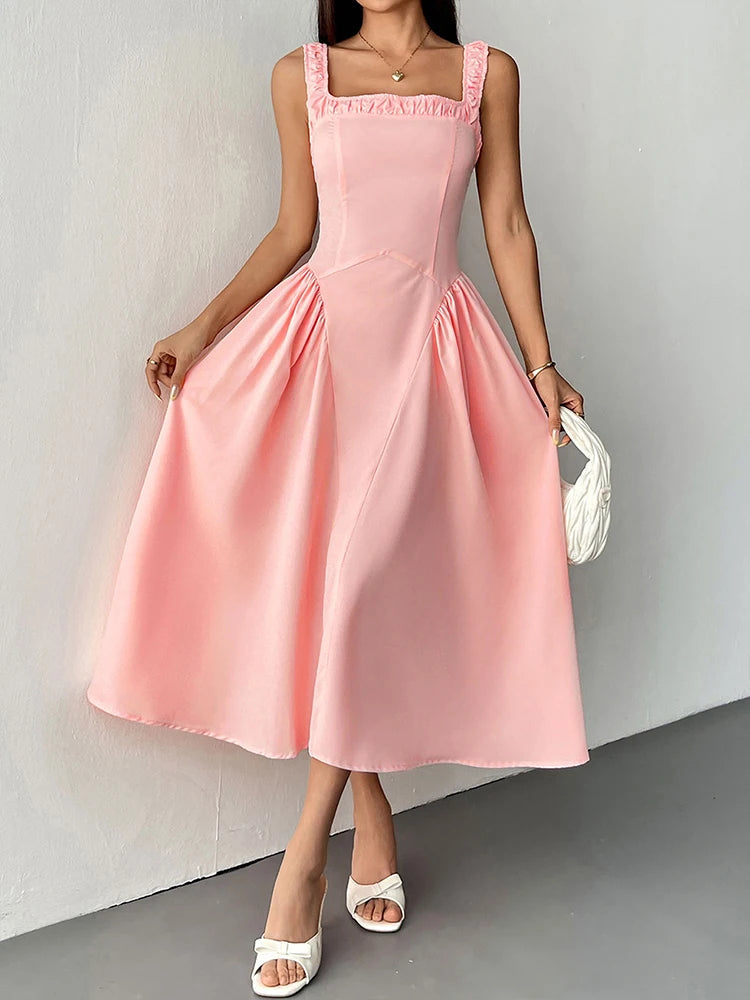 Pink Sweet Women Dresses New Streetwear Fashion Club Party Casual Slim Dress Clothing Solid Sexy Lady Backless Dresses Clothing