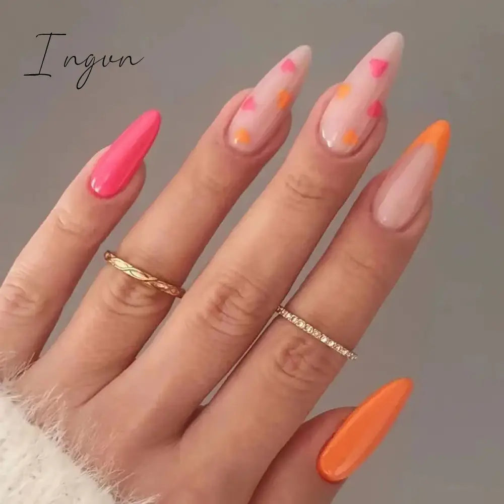 24Pcs Cute Oval False Nails Reusable And Adhesives Aesthetic False Almond Nails Complete Nail Kit Acrylic Press On Set For Gel