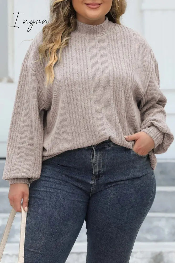 Ingvn - Casual Solid Basic Turtleneck Plus Size Tops