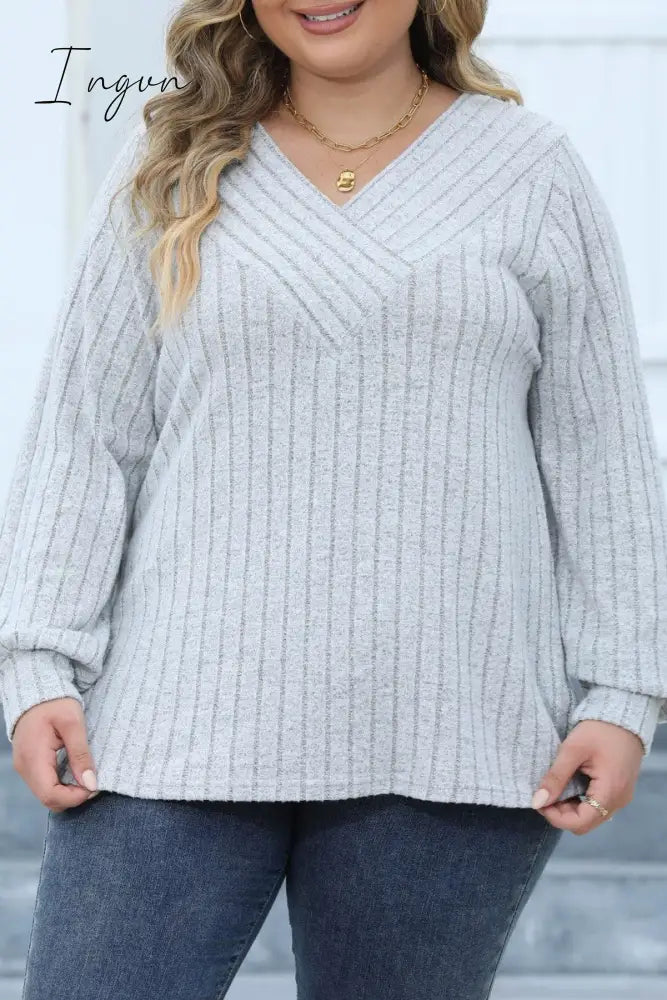Ingvn - Casual Solid Patchwork V Neck Plus Size Tops