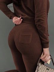 Ingvn - Double Face Fleece Three Piece Set Woman Long Sleeve Vest Hooded Drawstring Sweatpants Winter Sports Jogger Outfits