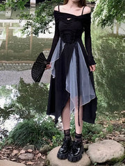 Ingvn - Sexy Strap Midi Dress Woman Casual 2023 Summer Sleeveless Black Vintage Dress Elegant Party One Piece Dress Korean Fashion Slim