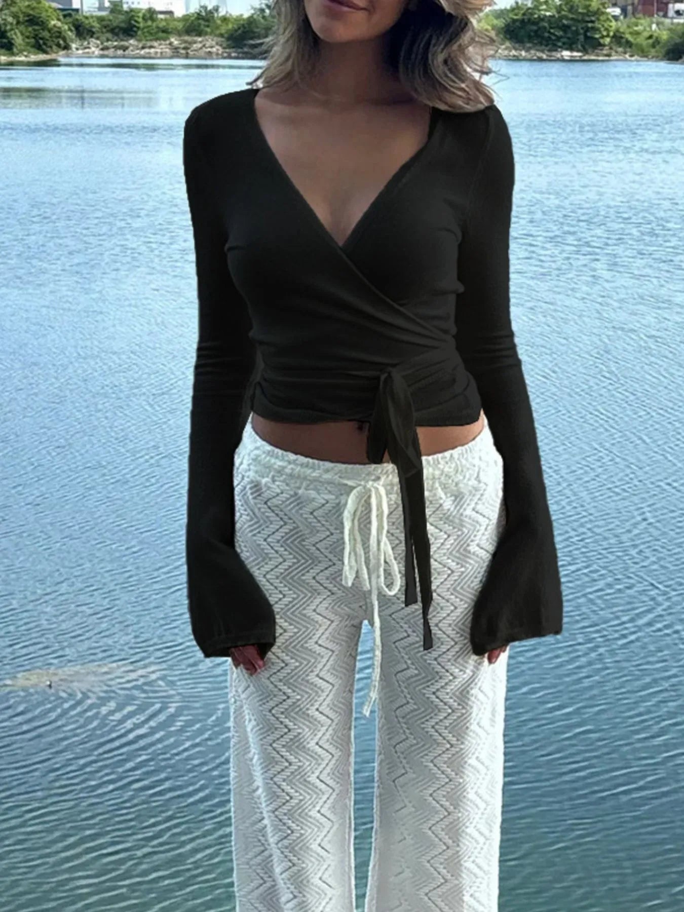 Surplice Long Sleeve Ruched Top