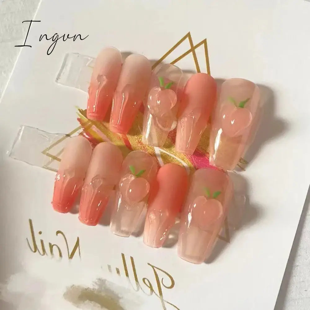 Bow Ice Translucent Sense Handmade Wearable Fake Nail Gradient AB Asymmetric Almond False Nails Trim Nail Shape Nail Decoration