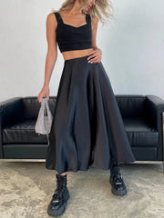 Ingvn  Fashion Beige Satin Balloon Skirts for Women High Waist Office Lady Ankle-Length Skirt Chic Loose Skirt Female Clothe