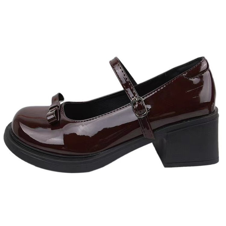Retro High Heel Mary Jane shoes for women Summer new bow British style leather shoes