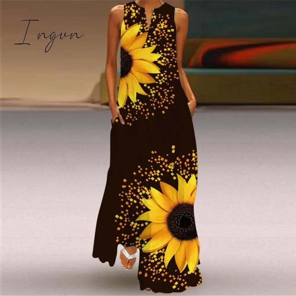 Ingvn - Summer Long Dress Elegant Robe Dress Party Sleeveless Dresses Women Casual Sundress Vintage Maxi Dresses For Women