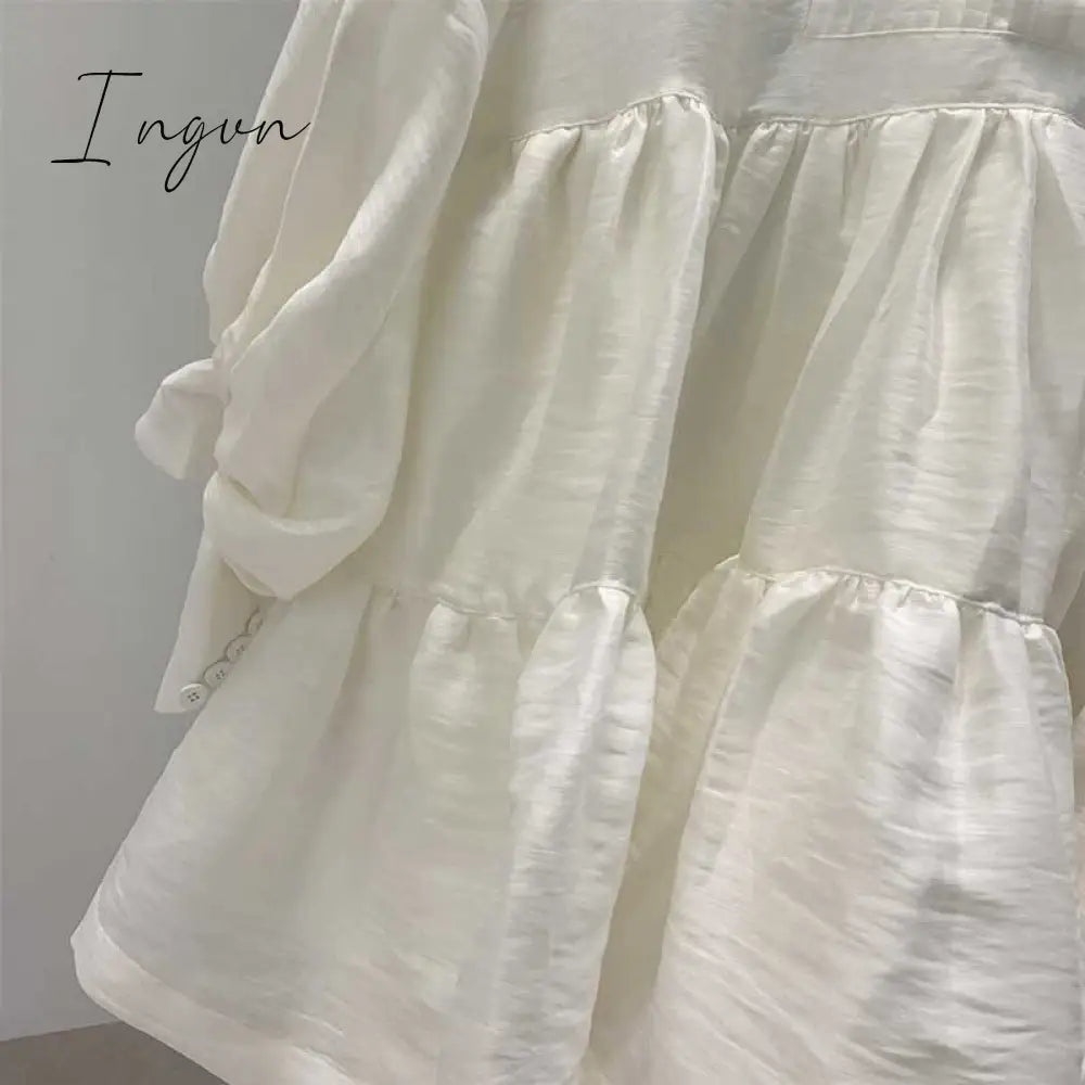 Ingvn - pleating women dress long sleeve spring autumn dress fashion ladies dress pockets mini sexy dress women