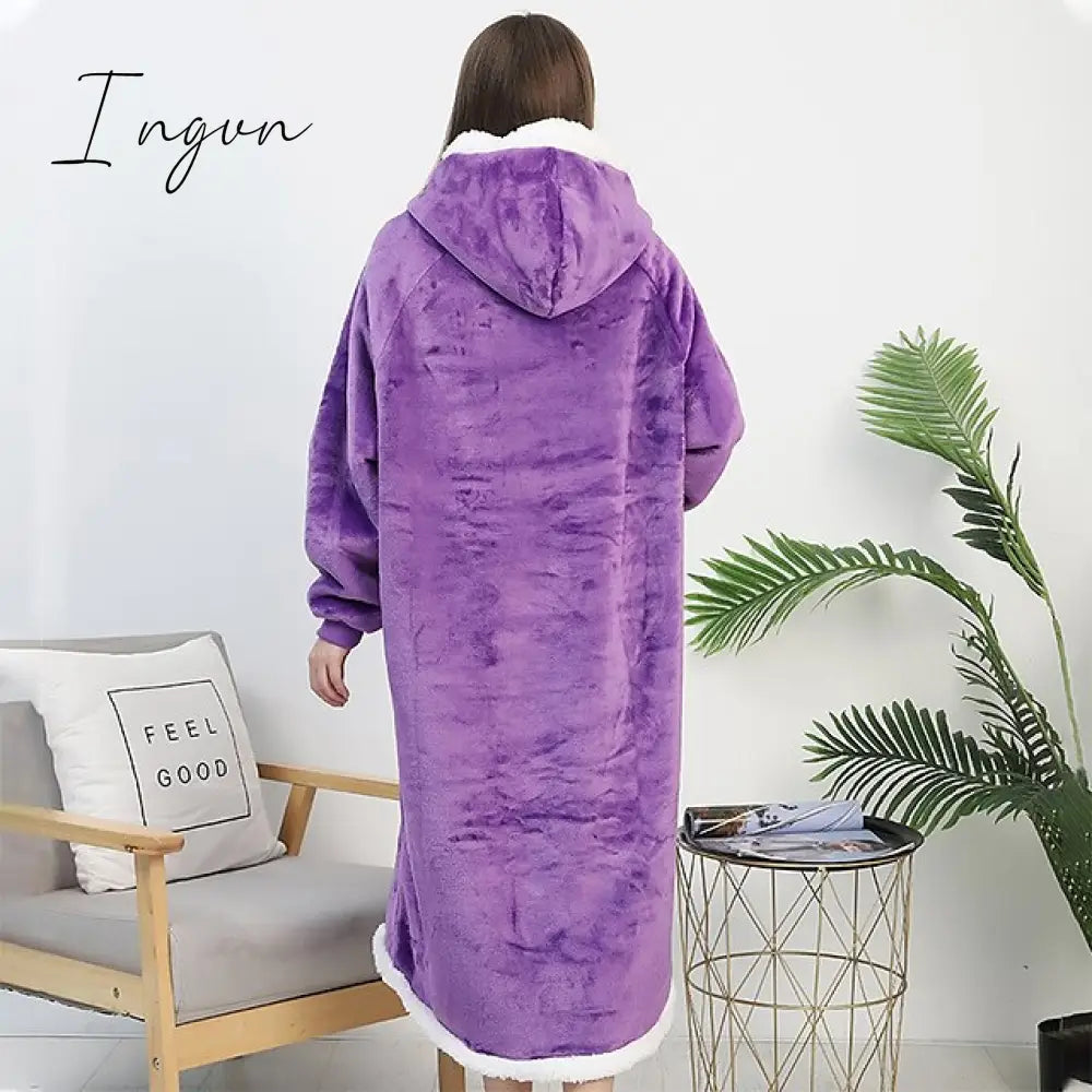 Ingvn - Oversized Wearable Blanket Flannel Thick Soft Warm Long Hoodie Blanket Big Hooded Sweatshirt Hoodie Blanket for Adults Women Girls Teenagers Teens Men Black