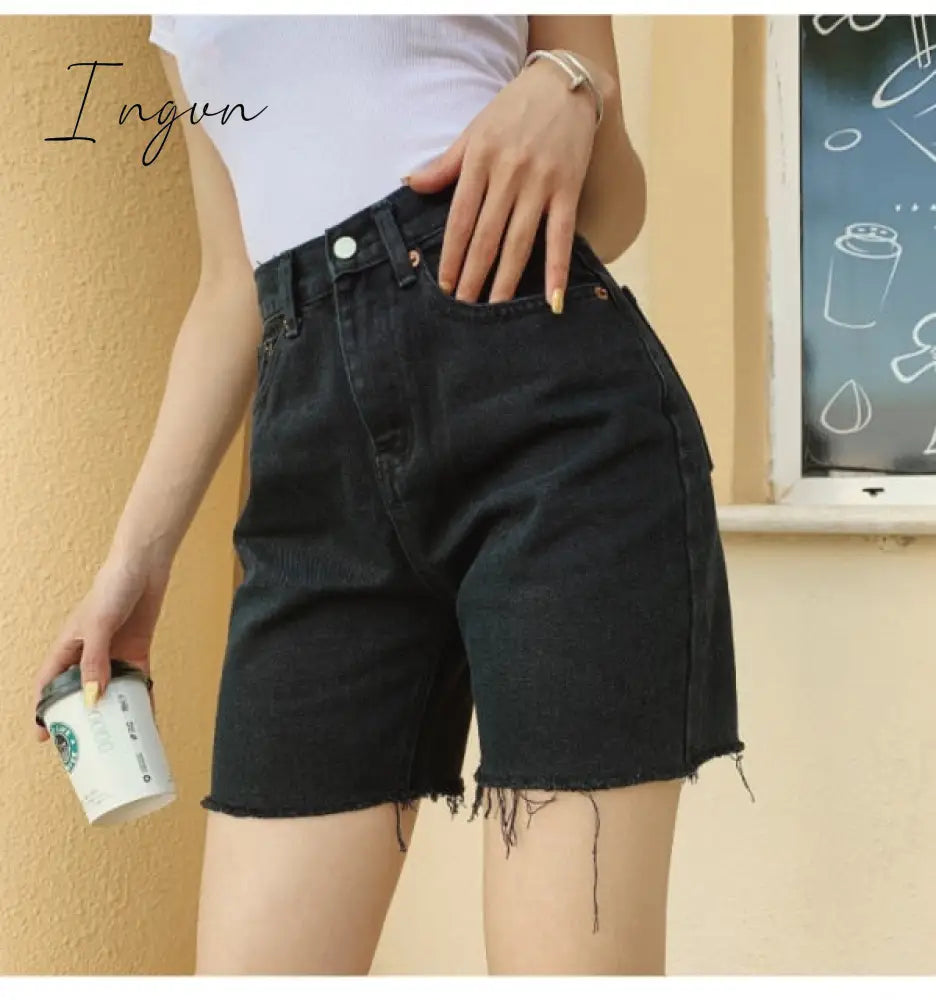 Ingvn - High Waist Slim Denim Shorts Bermuda Plus Size Woman New Fashion Tassel Tight Five-point Denim Shorts Washed Sexy Female summer