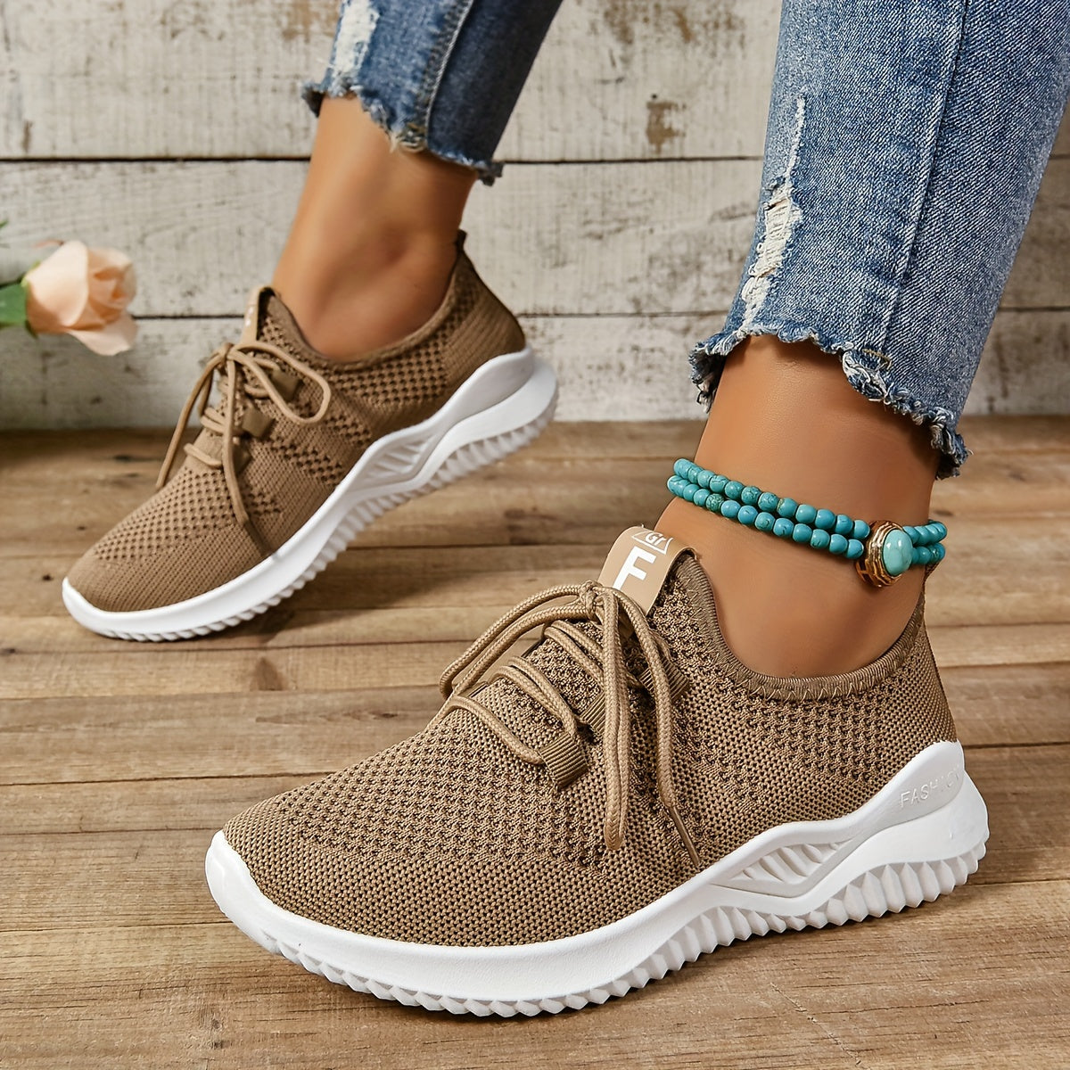 Women'S Casual Running Shoes, Breathable Fabric Sneakers, Low Top Lace-Up, Solid Color, Hand Wash Only, No Embellishments, All-Season Comfort