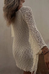 Ingvn - Sexy Solid Tassel Hollowed Out O Neck Wrapped Skirt Dresses