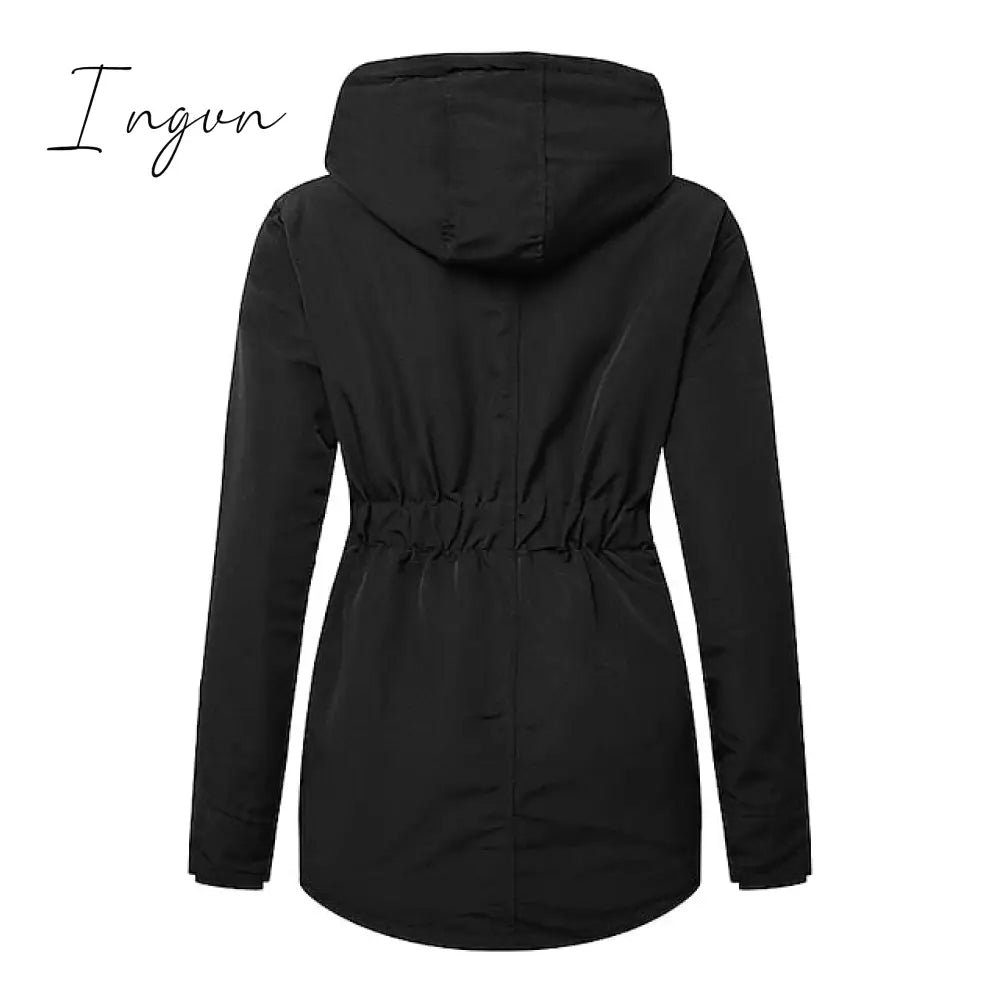 Ingvn - Women's Parka Street Fall Winter Long Coat Windproof Warm 3 in 1 Loose Casual Sports Jacket Long Sleeve Solid Color Zipper Purple Blushing Pink  Waterpoof  Daily Wear Down  Parkas  Lined