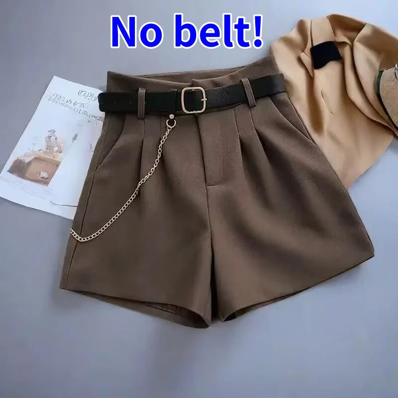 New Casual Comfortable Elegant Wild Shorts With Belt Women's Woolen Shorts Autumn Winter Slim Wide Leg A-line Shorts