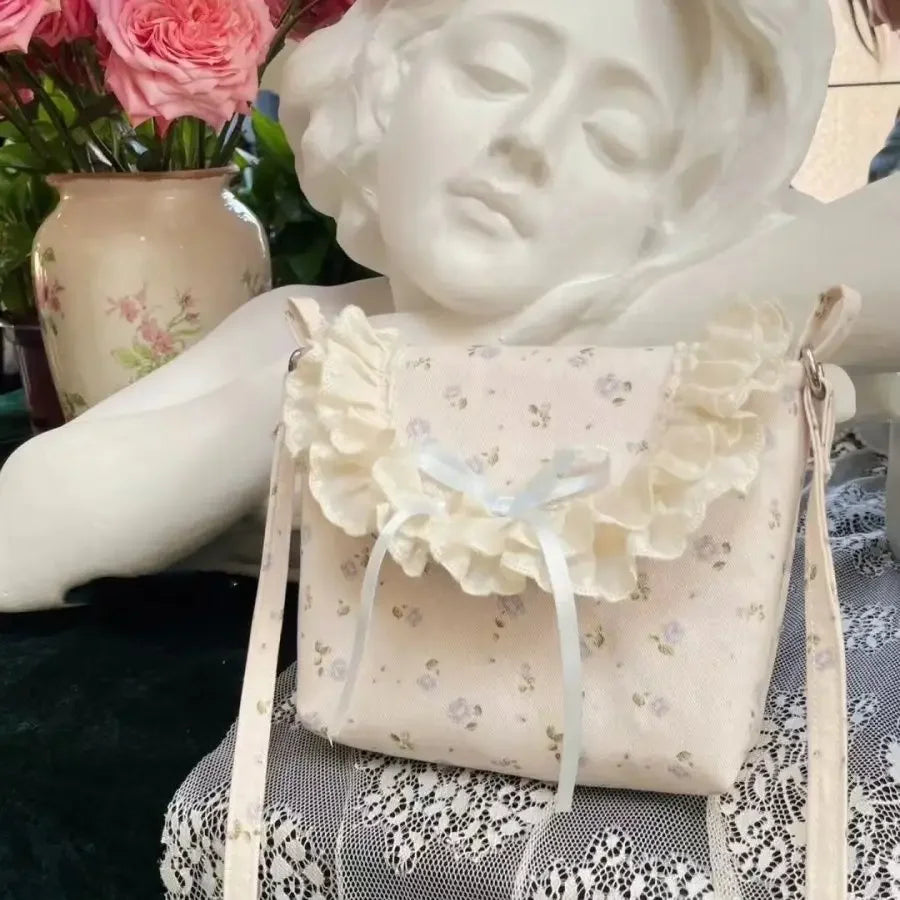 Ingvn  Sweet Cute Shoulder Bag for Women Canvas Flowers Elegant Fashion Crossbody Bag Small Casual Vintage Aesthetic New Handbag