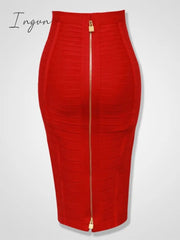 Ingvn - 16 Colors XL XXL Sexy Solid Zipper Orange Blue Black Red White Pink Bandage Skirt Women Elastic Bodycon Summer Pencil Skirt 58cm