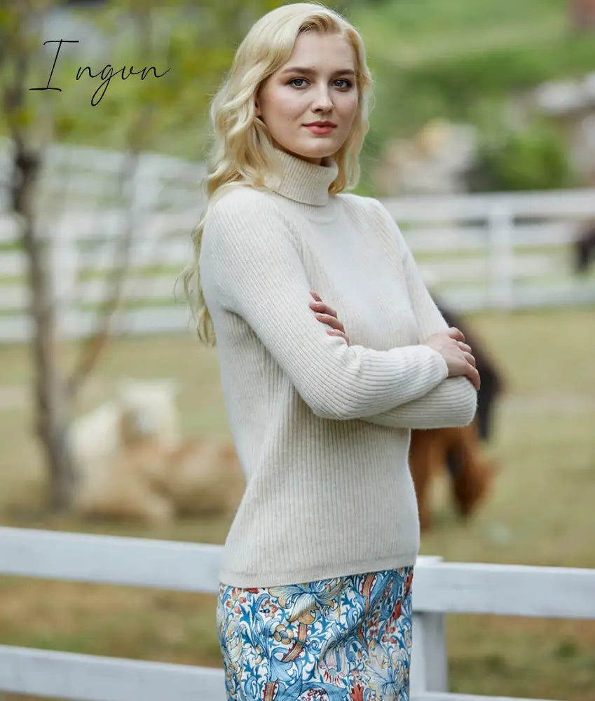 Ingvn - 100% Merino Wool Turtleneck Women Sweater Autumn Winter Warm Soft Jumper Women Knitted Pullover Femme Cashmere Sweater Knit