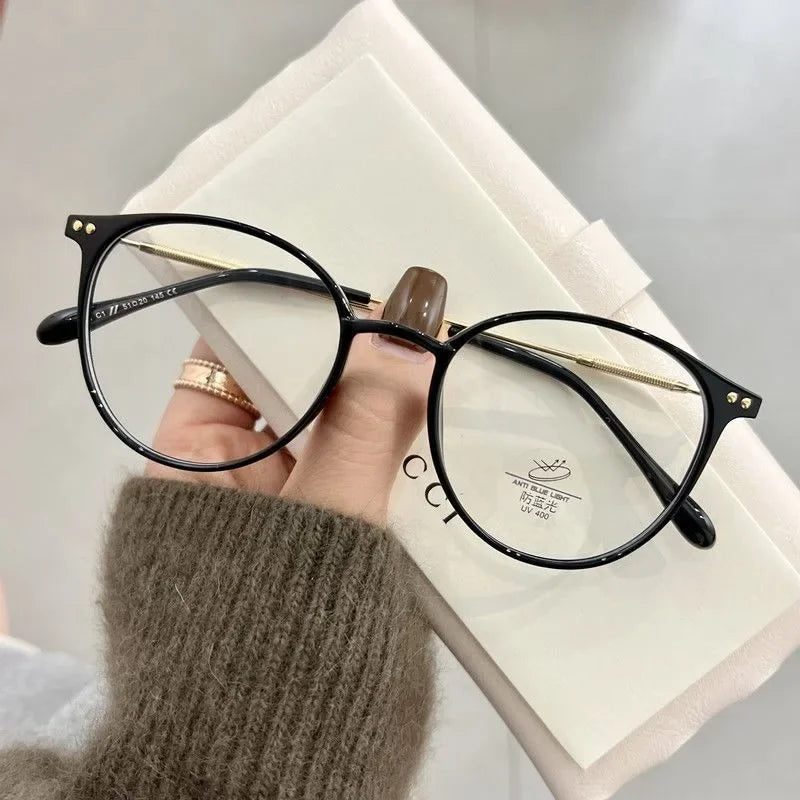 INGVN  Metal Round Frame Glasses Computer Reading Working Accessories Anti Blue Light Women Men Vintage Transparent Optical Eyeglass