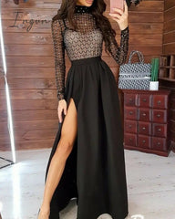 Ingvn - Hot Women Transparent Bandage Bodycon Long Sleeve Party Slim Stretch Ladies Dresses Cocktail Club Long Dress Hot vestido dress
