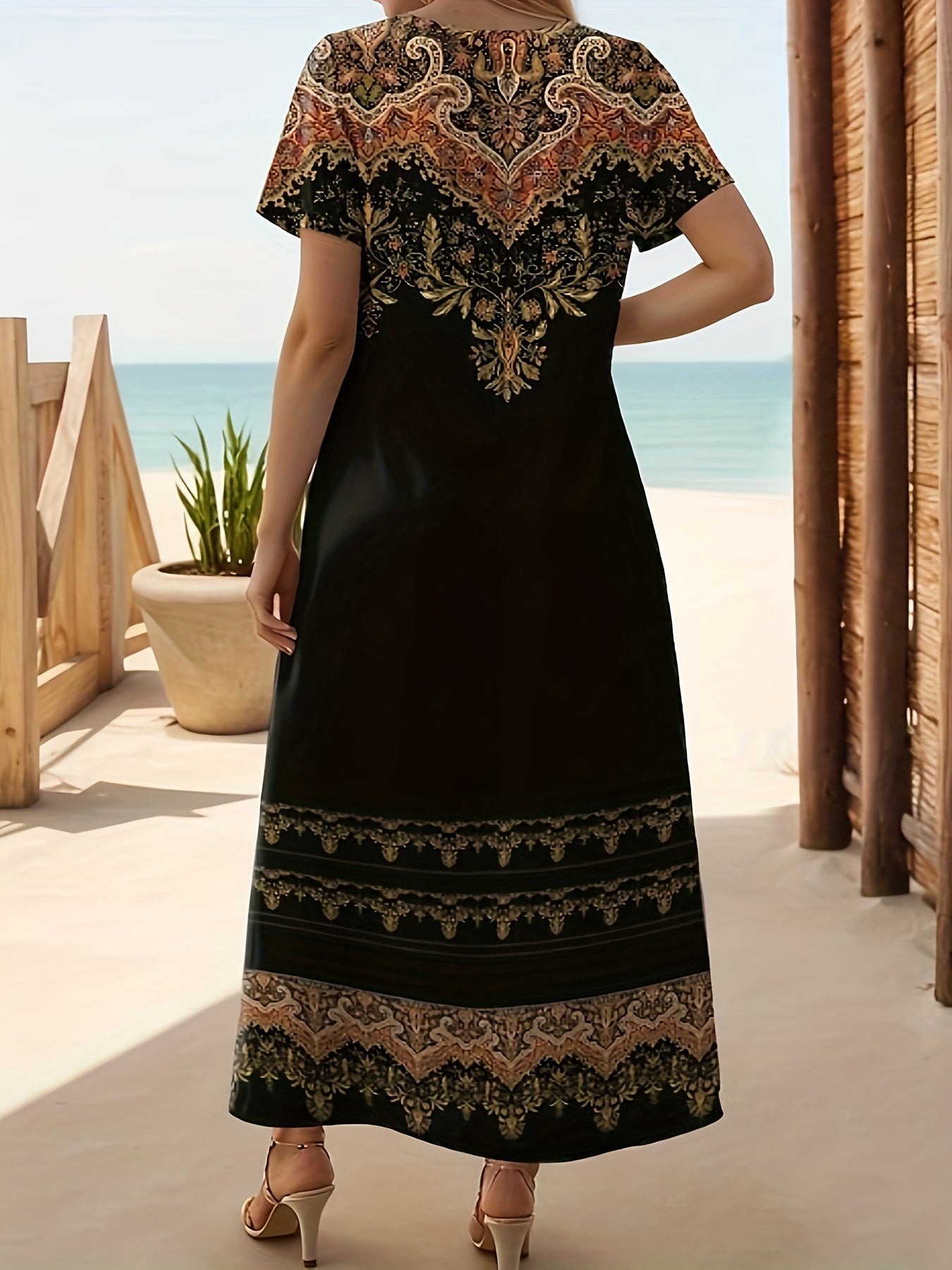 Plus Size Floral Print Vacation Dress with Stylish Slit - Lightweight Short Sleeve for Spring & Summer Getaways - Trendy Womens Plus Size Clothing