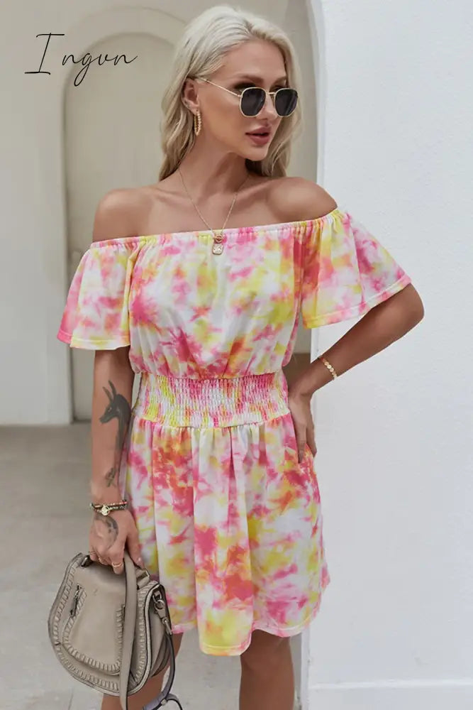 Ingvn - Off-Shoulder Short Flutter Sleeve Mini Dress