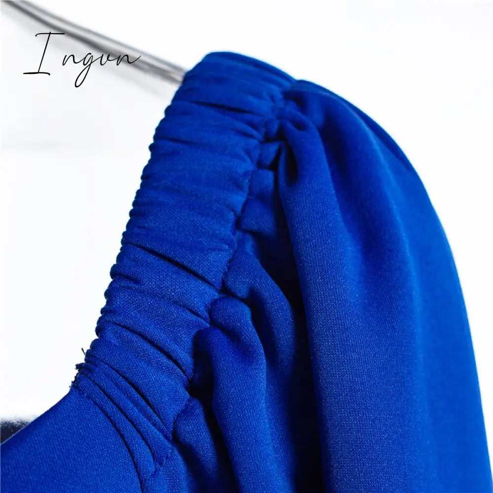 Ingvn - Midi Night Dress Women Long Puff Sleeve A-LINE Ruffled Backless Bodycon Sexy Dress Autumn Winter Elegant Office Lady Prom